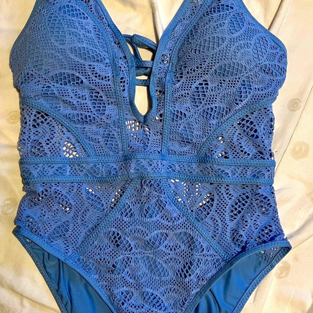 One piece swimsuit by Becca - Size Small - Blue Lace - great conditon